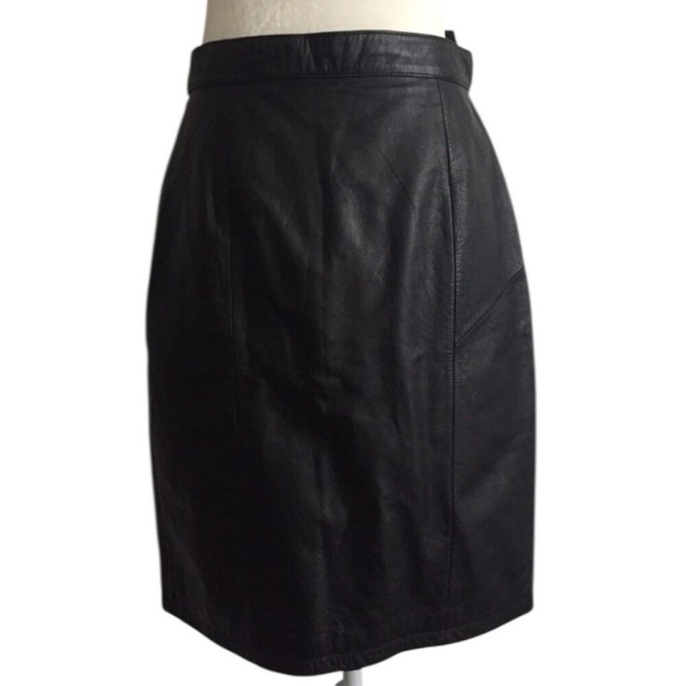 Vintage Tango Black Leather Punk Metal Grease Career Knee Length Skirt Jr 3/4